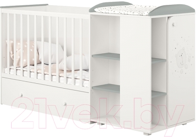 Детская кроватка Polini Kids French 900 Teddy с комодом / 0001526.55 (белый/серый) - фото