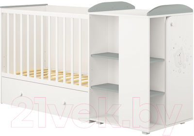 Детская кроватка Polini Kids French 900 Teddy с комодом / 0001526.55 (белый/серый)