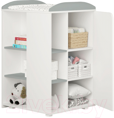 Детская кроватка Polini Kids French 900 Teddy с комодом / 0001526.55 (белый/серый)