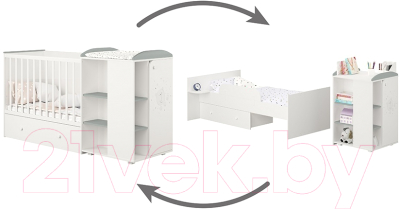 Детская кроватка Polini Kids French 900 Teddy с комодом / 0001526.55 (белый/серый)