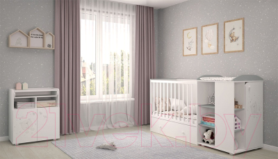 Детская кроватка Polini Kids French 900 Teddy с комодом / 0001526.55 (белый/серый)