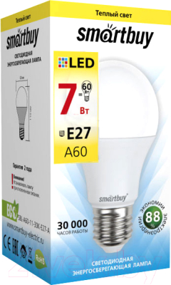 Лампа SmartBuy SBL-A60-07-30K-E27-N