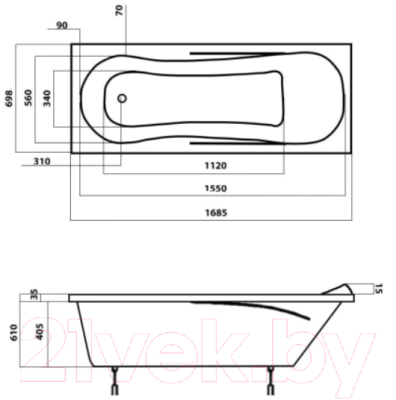 Ванна акриловая AV Engineering Liberty 170х70 / AV-WRW-B170