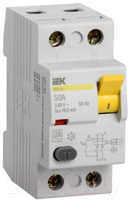 Устройство защитного отключения IEK ВД1-63 1ф 50А 100мА 2п / MDV10-2-050-100 - фото