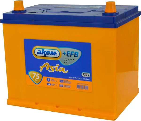 Автомобильный аккумулятор AKOM Asia 6СТ-75VL+ EFB L+ 720A - фото