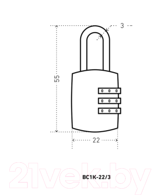 Замок для чемодана Аллюр ВС1К-22/3 кодовый / НА816