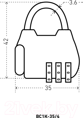 Замок для чемодана Аллюр ВС1К-35/4 (НА806) кодовый