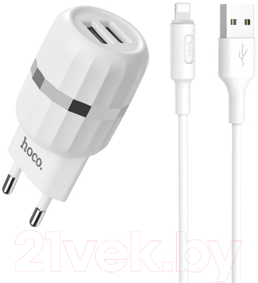 Зарядное устройство сетевое Hoco C41A + кабель AM-8pin Lightning / 6957531080589 - фото