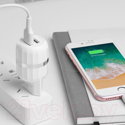 Зарядное устройство сетевое Hoco C41A + кабель AM-8pin Lightning / 6957531080589