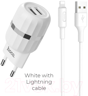 Зарядное устройство сетевое Hoco C41A + кабель AM-8pin Lightning / 6957531080589