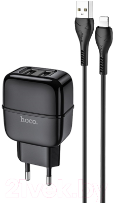 Зарядное устройство сетевое Hoco C77A + кабель AM-8pin Lightning / 6931474723567 - фото