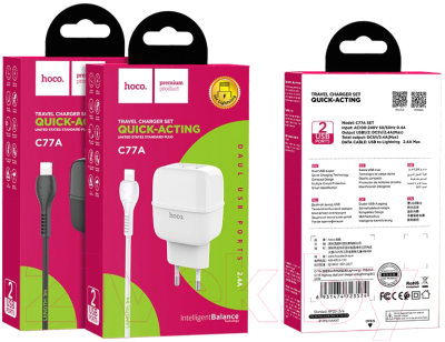 Зарядное устройство сетевое Hoco C77A + кабель AM-8pin Lightning / 6931474723567