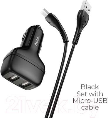 Зарядное устройство автомобильное Hoco Z36 + кабель AM-MicroBM
