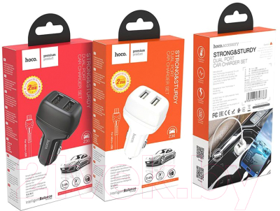 Зарядное устройство автомобильное Hoco Z36 + кабель AM-MicroBM