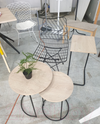 Приставной столик Sheffilton SHT-CT9 (дуб беленый/черный муар)