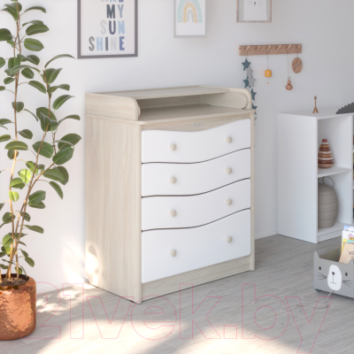 Комод пеленальный Атон Сириус Kristoff 804 МДФ (шимо светлый/белый)