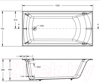 Ванна чугунная Jacob Delafon Biove 150x75 / E6D903-0