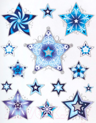Набор наклеек на окно Золотая сказка Синие снежинки 3 / 591205 - фото