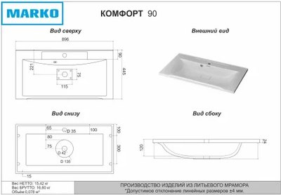 Умывальник Marko Комфорт 90