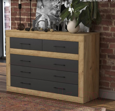 Комод Интерлиния Loft LT-5Ш (дуб золотой/антрацит)