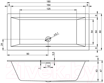 Ванна акриловая Riho Rethink Cubic 180x80 / BR08005