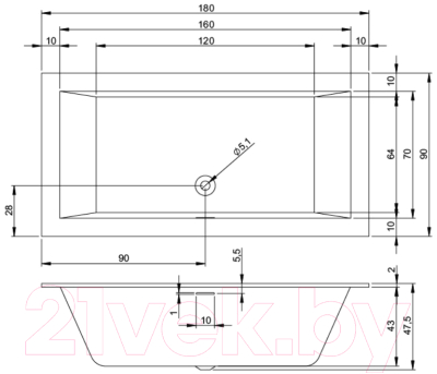 Ванна акриловая Riho Rethink Cubic 180x90 / BR09005 (с ножками)