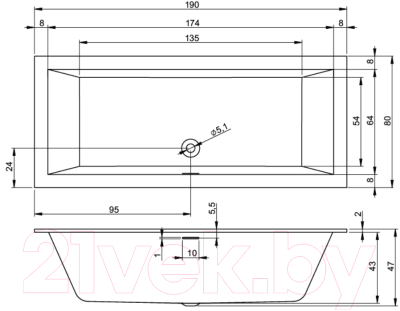 Ванна акриловая Riho Rethink Cubic 190x80 / BR10005