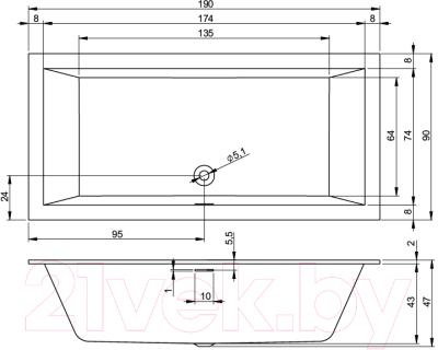 Ванна акриловая Riho Rethink Cubic 190x90 / BR11005