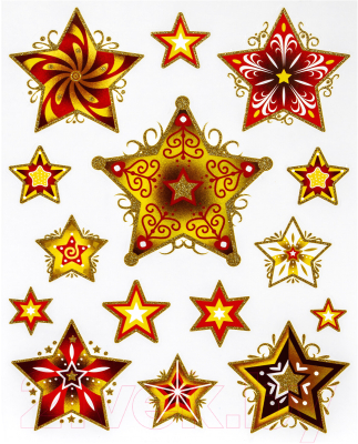 Набор наклеек на окно Золотая сказка Красно-золотые снежинки 3 / 591209 - фото