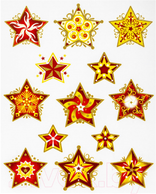 Набор наклеек на окно Золотая сказка Красно-золотые снежинки 4 / 591210 - фото