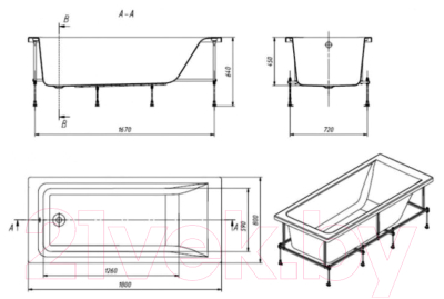 Ванна акриловая Roca Easy 180x80 / 248618000