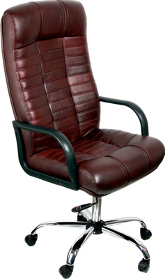Кресло офисное Деловая обстановка Атлант Хром ХН кожа люкс (коричневый) - фото