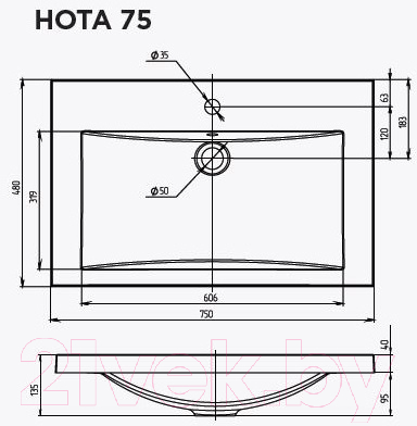 Умывальник 1Марка Нота Polytitan 75