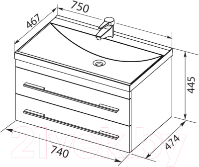Тумба с умывальником Aquanet Верона 75 / 176669 + 281221