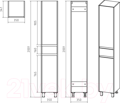 Шкаф-пенал для ванной Misty Алиса 35 / Э-Али0501-01П