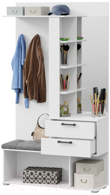 Секция в прихожую ТриЯ Эрика с крючками и зеркалом тип 2 (белый ясень)