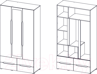 Шкаф Горизонт Мебель Вега 3-х ств. 4 ящика
