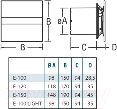 Вентилятор накладной Cata E-100 GS Glass Silver std