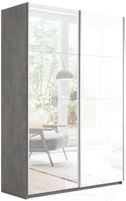 Шкаф-купе ТриЯ Траст СШК 2.160.80-13.15 2-х дверный (бетон/зеркало/стекло белый глянец) - фото