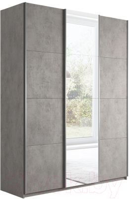 Шкаф-купе ТриЯ Траст СШК 2.180.60-11.13.11 3-х дверный (бетон/бетон/зеркало/бетон) - фото
