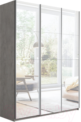 Шкаф-купе ТриЯ Траст СШК 2.180.60-13.13.13 3-х дверный (бетон/зеркало/зеркало/зеркало) - фото