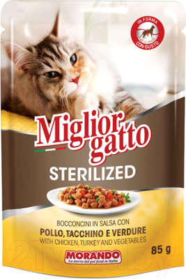 Влажный корм для кошек Miglior Gatto Sterilized Chicken, Turkey and Vegetable - фото