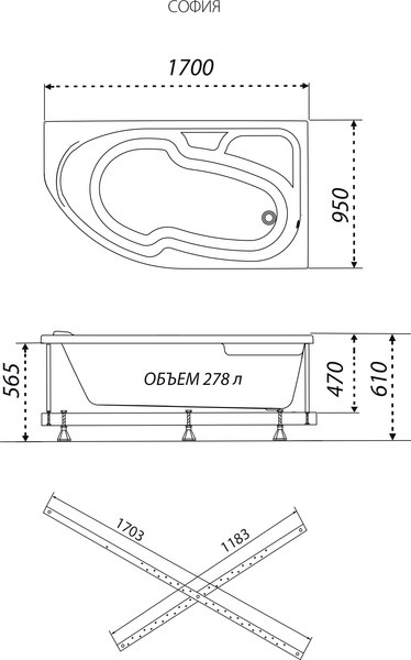 Ванна акриловая Triton София 170x95 L