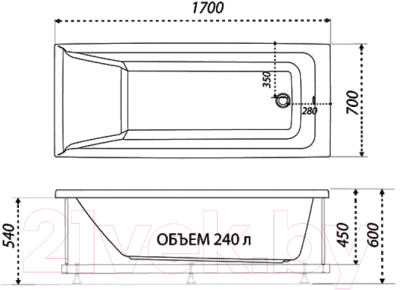 Ванна акриловая 1AcReal Тори 170х70