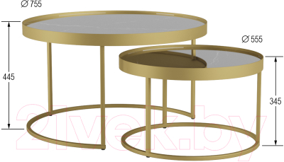 Комплект журнальных столиков Калифорния мебель Джуан 550/750 (неро/золото)