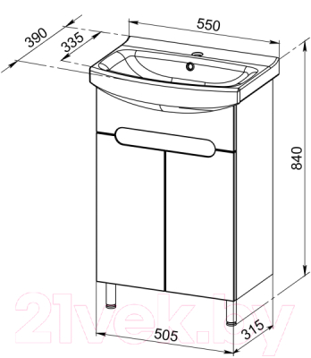 Тумба под умывальник АВН Элеганс 55 Ansi / 96.01 (Э)