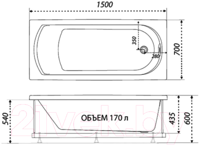 Ванна акриловая 1AcReal Дюна 150х70 (с каркасом)