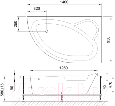 Ванна акриловая Royal Bath Alpine 140x95x58R / RB819103