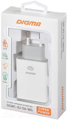 Зарядное устройство сетевое Digma DGWC-3U-5A-WG 5A