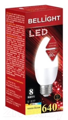 Лампа Bellight LED C37 8W 220V E27 3000K